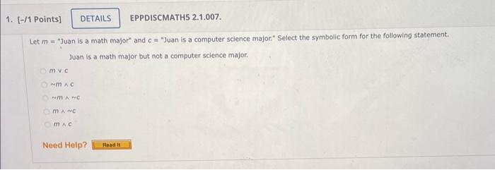 a math major" and c = "Juan is a computer science major"