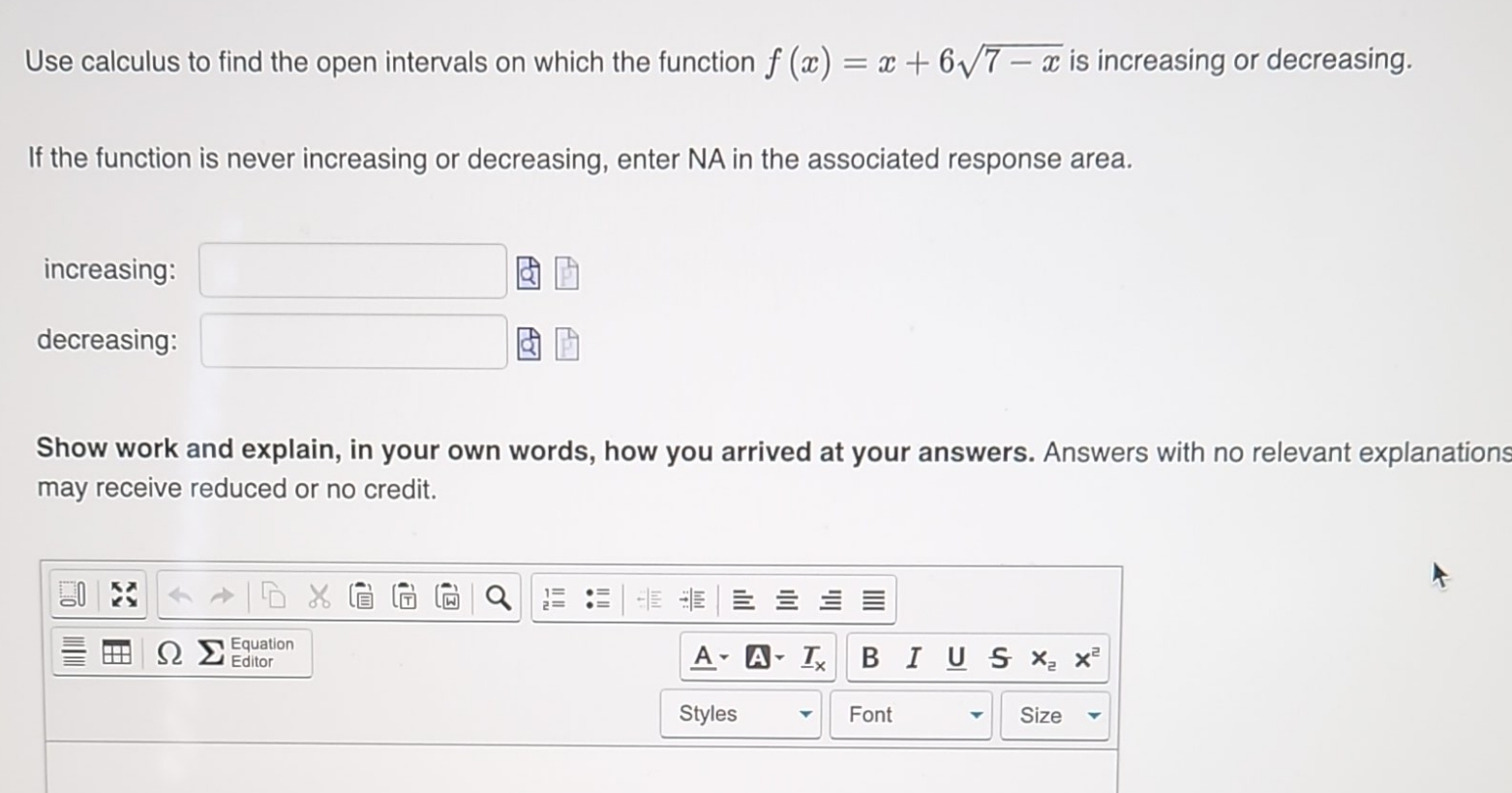 the function f (m) = :1: + 6V7 a: is increasing or