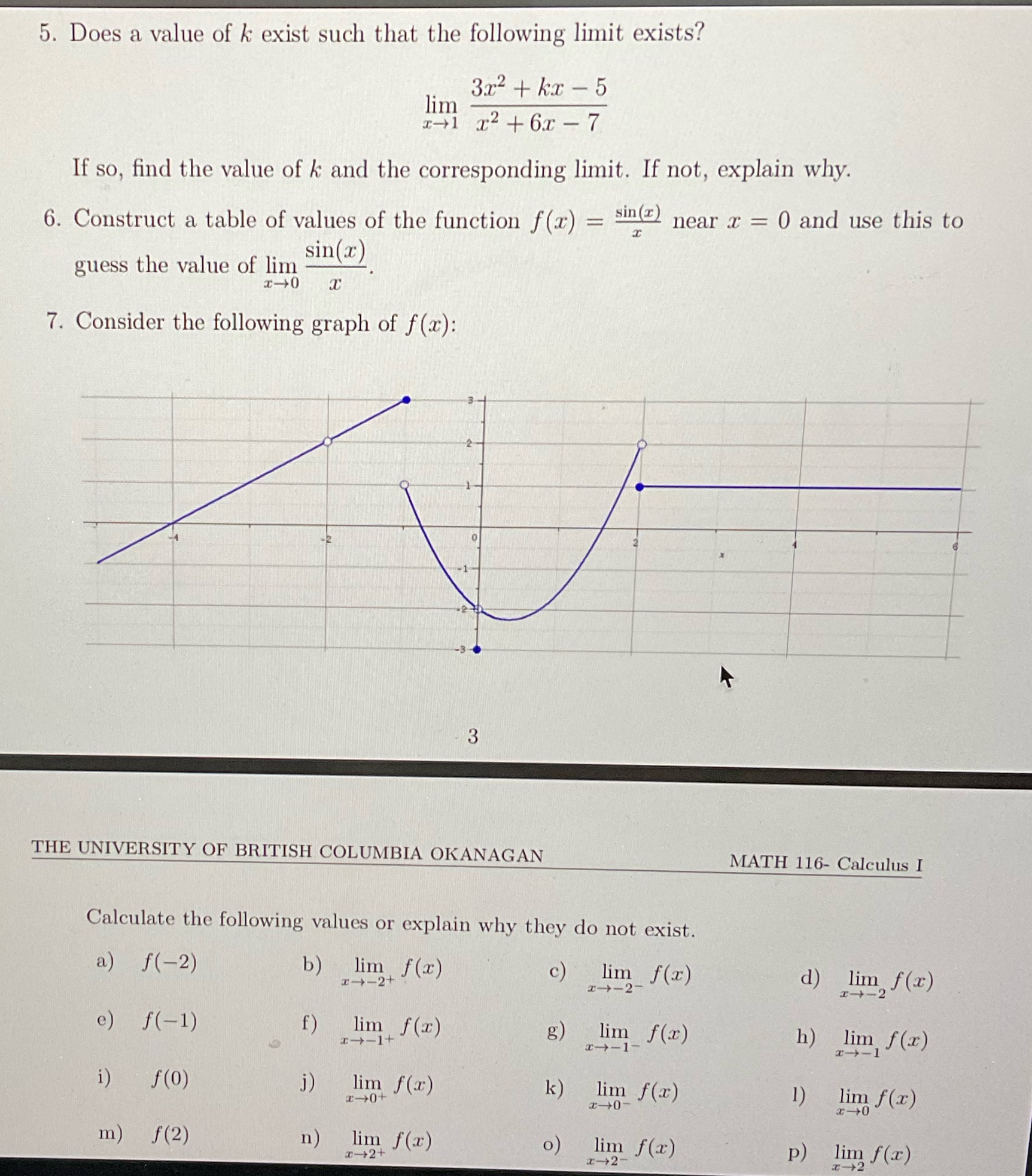 Question 5 to 7 5. Does a value of k exist