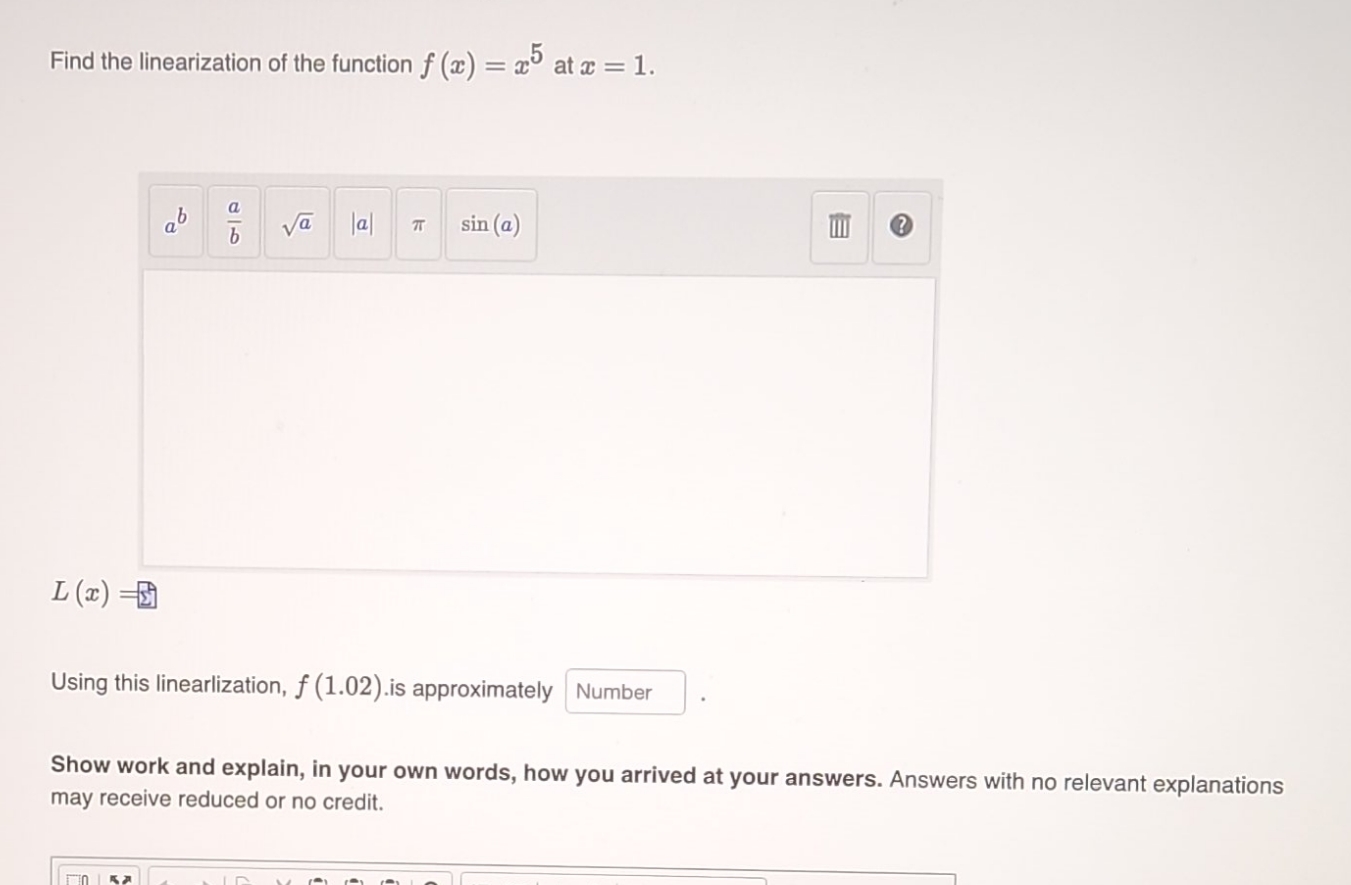  show process Find the linearization of the function f (a) =
