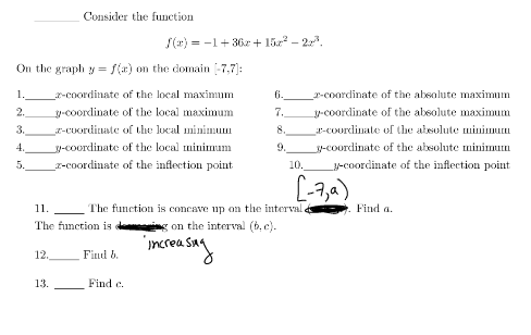 the local minimum 8. -coordinate of the absolute minimum 4. "-coordinate of