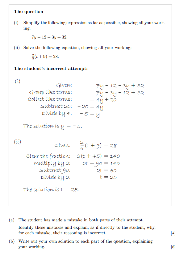showing all your work- ing: 7y -12 - 3y + 32. (ii)