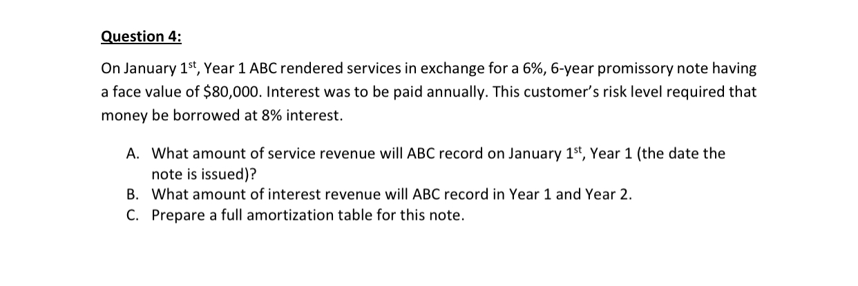 for a 6%,6-year promissory note having a face value of $80,000. Interest