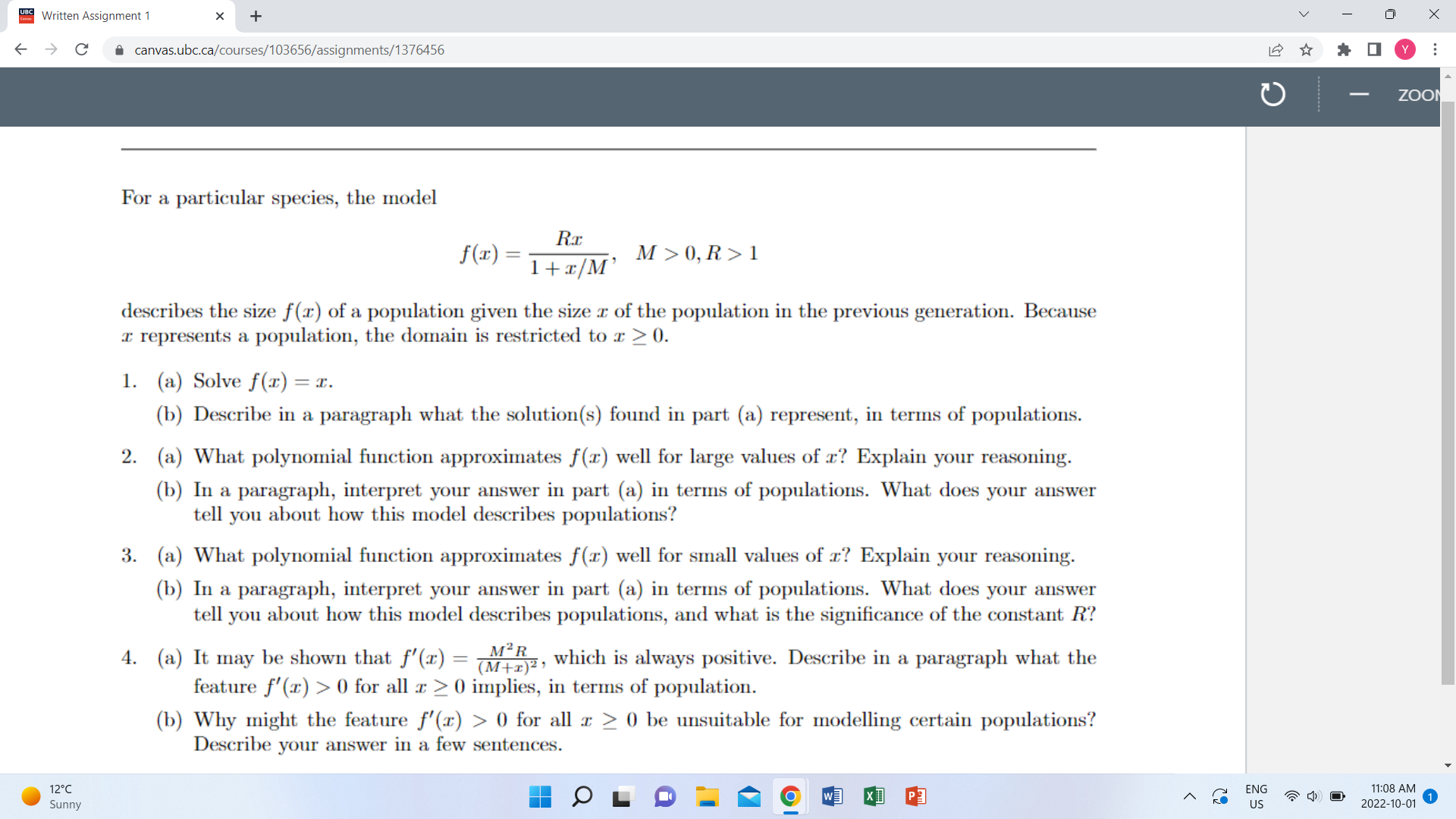 Y O ZOO For a particular species, the model f(T) =1+1/M' M