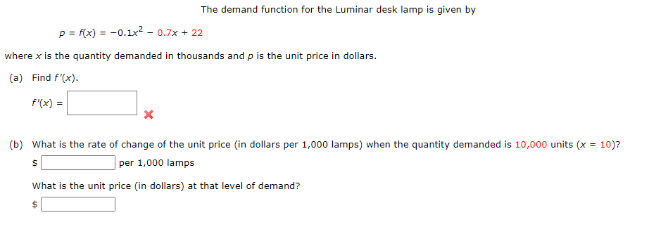 the Luminar desk lamp is given by p = x) = 0.1X2