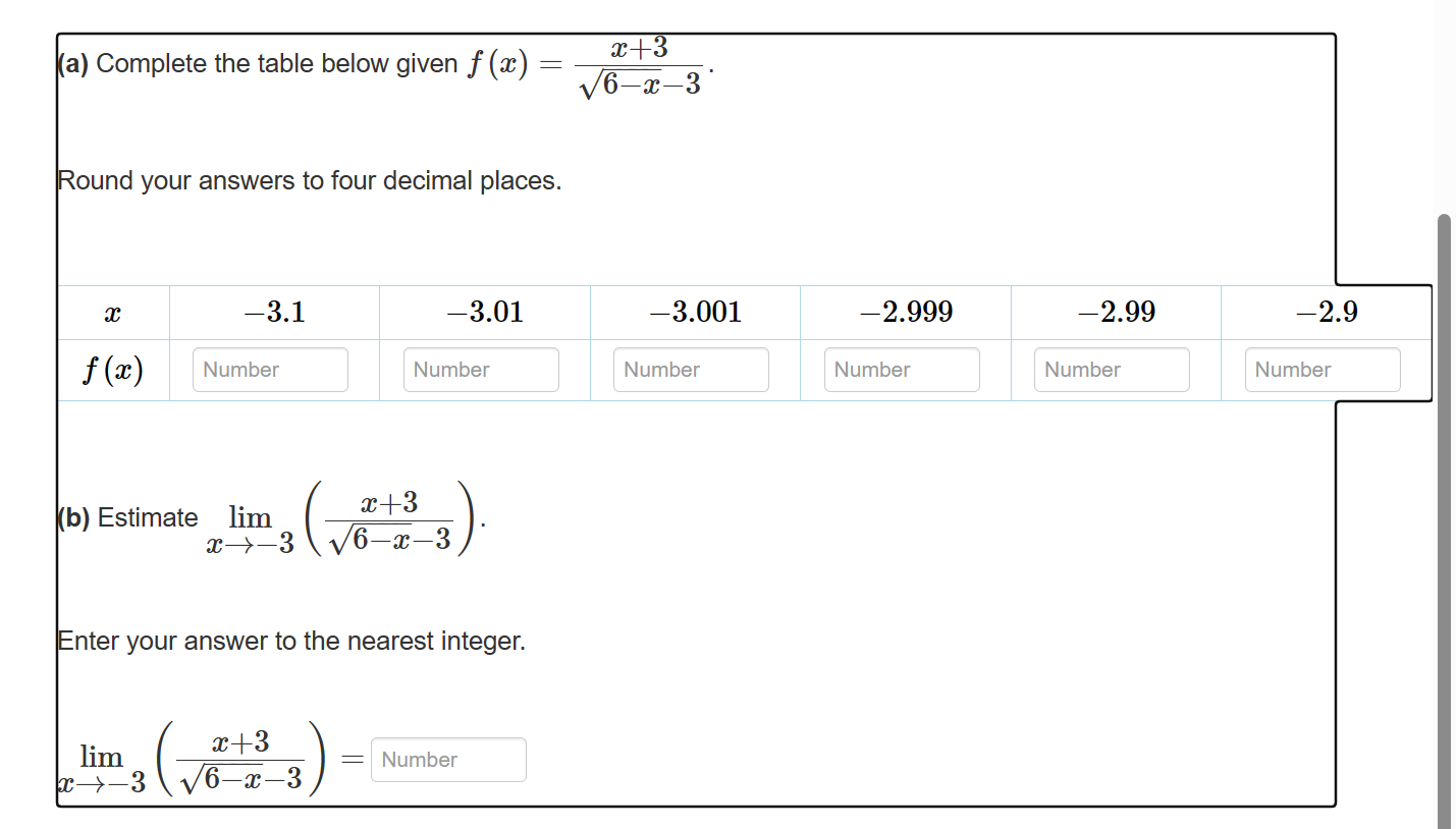answers to four decimal places. a: 3.1 3.01 3.001 2.999 2.99 2.9