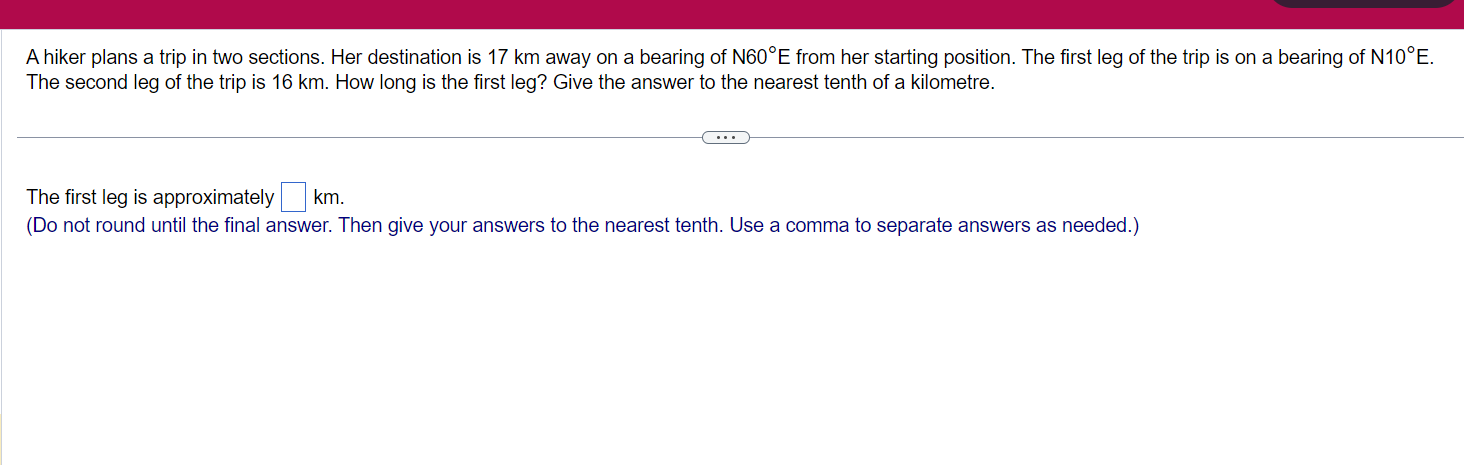 17 km away on a bearing of N60E from her starting position.