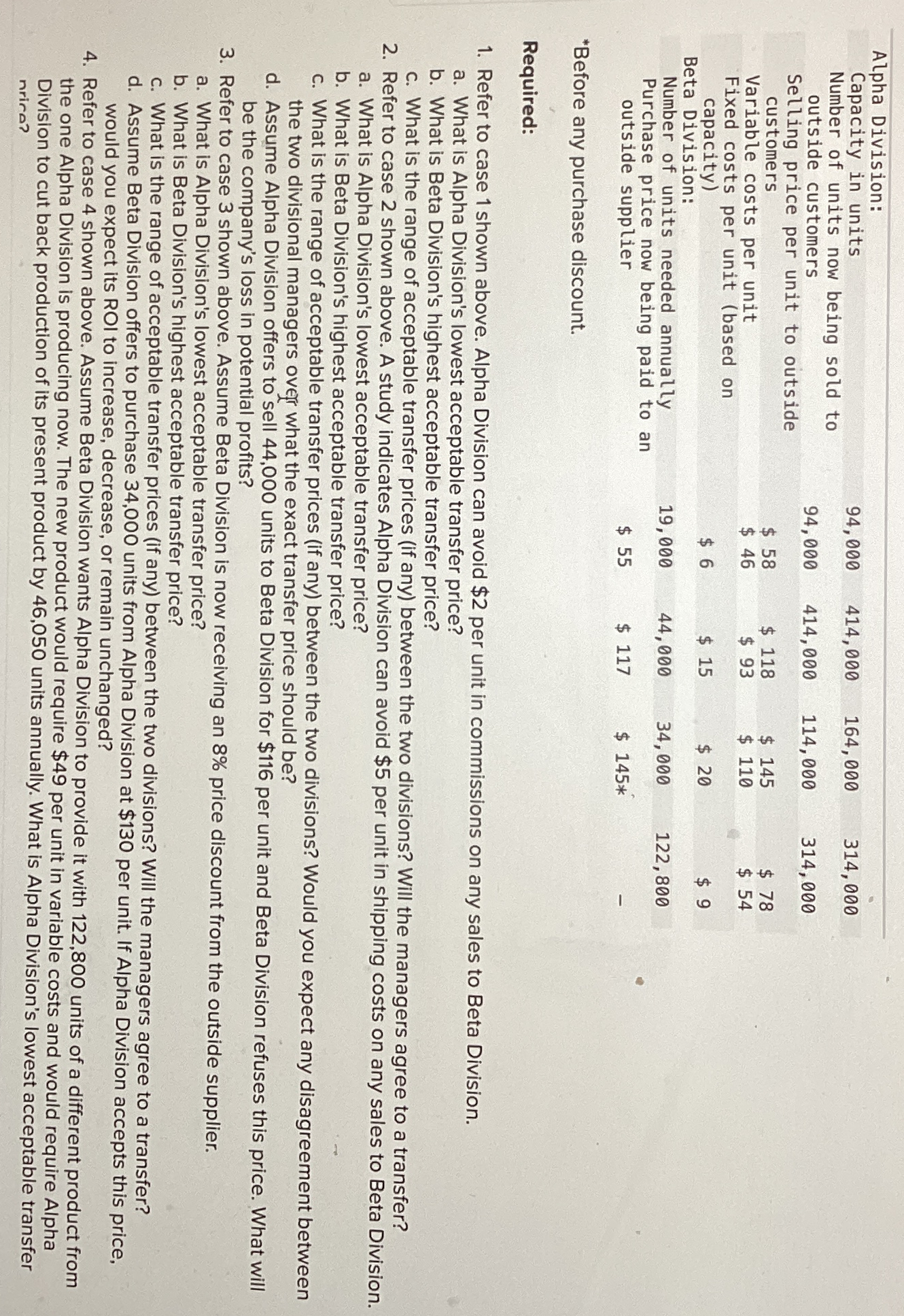 price per unit to outside,,,,],[customers,$ 58,$ 118,$ 145,$78 