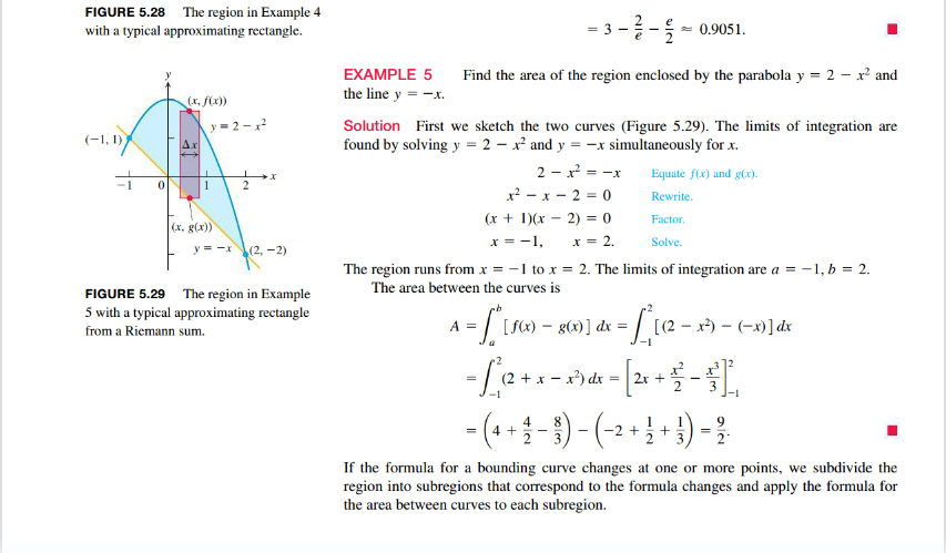Exercise 3. Read the subsection \"Area Between Curves" lb. 352 353]. Explain