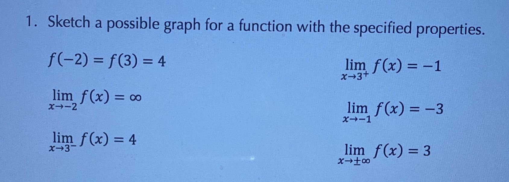 Please provide all steps! 1. Sketch a possible graph for a