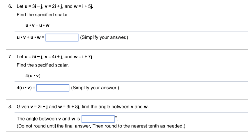 7i + j and w = i + 7j, find the following.