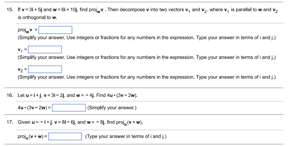 . w and v . v. v =7i - 2j, w =