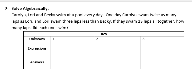 divided by three yields twice the number \\ess four.' > Solve each