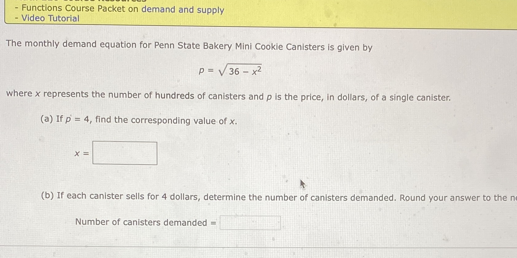 - Functions Course Packet on demand and supply - Video Tutorial