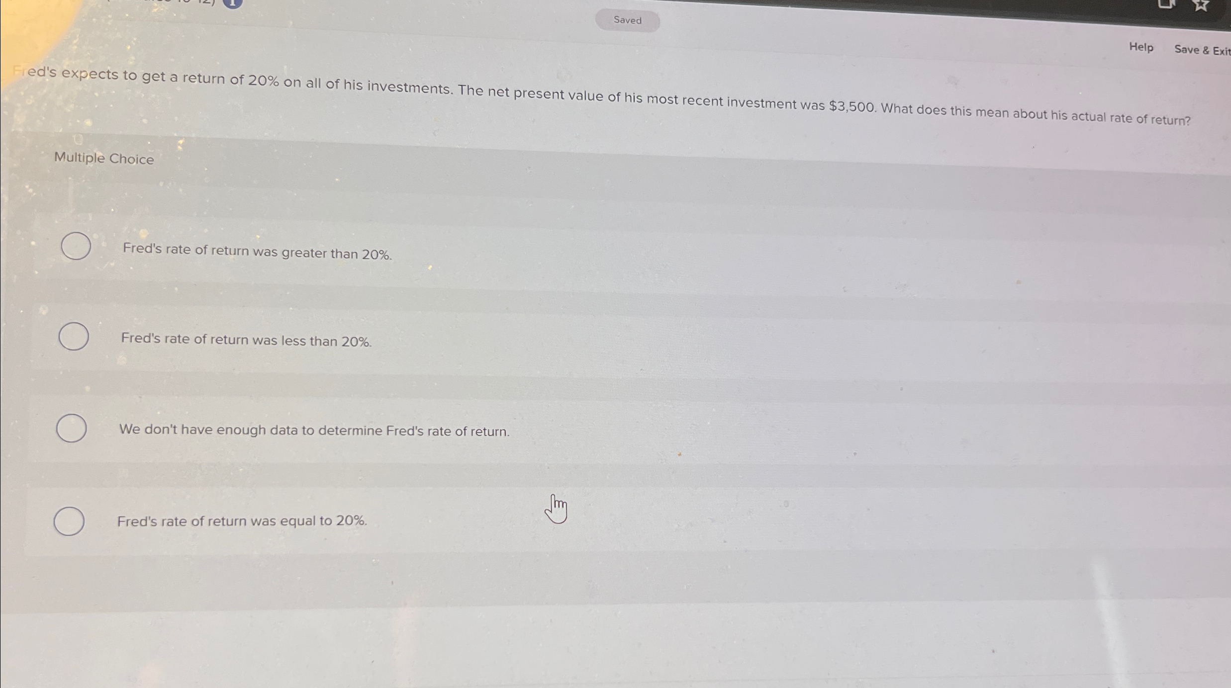 of 20% on all of his investments. The net present value of