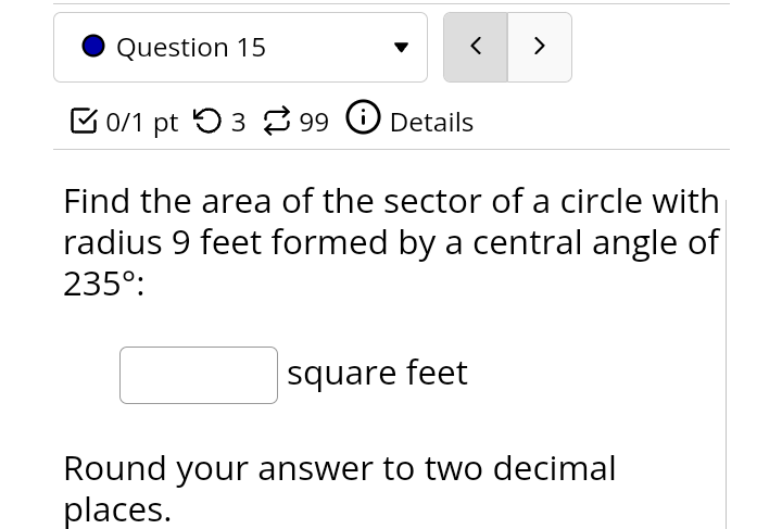 arc that subtends a central angle of 5 Question 11 0/1 pt