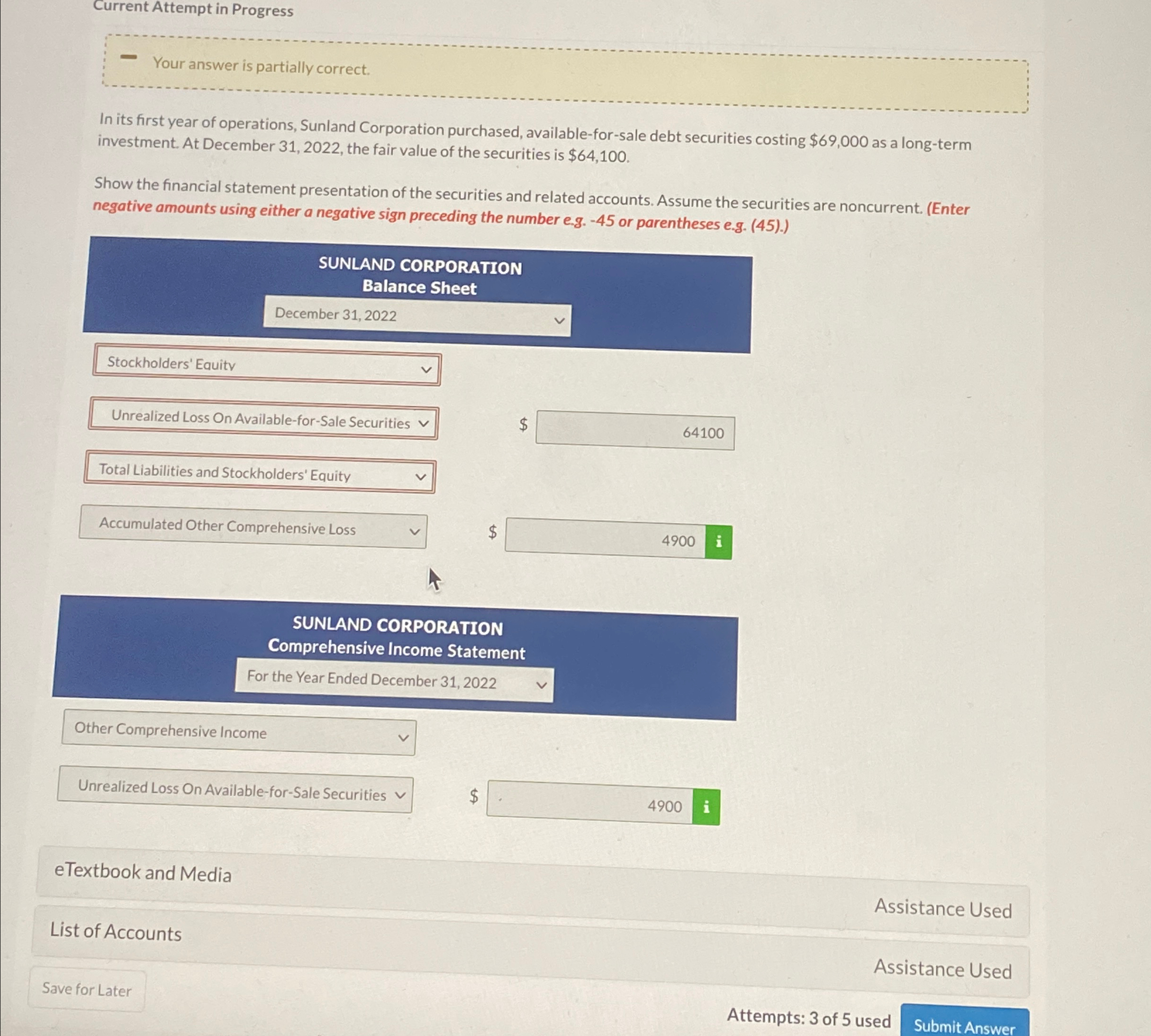 first year of operations, Sunland Corporation purchased, available-for-sale debt securities costing $69,000