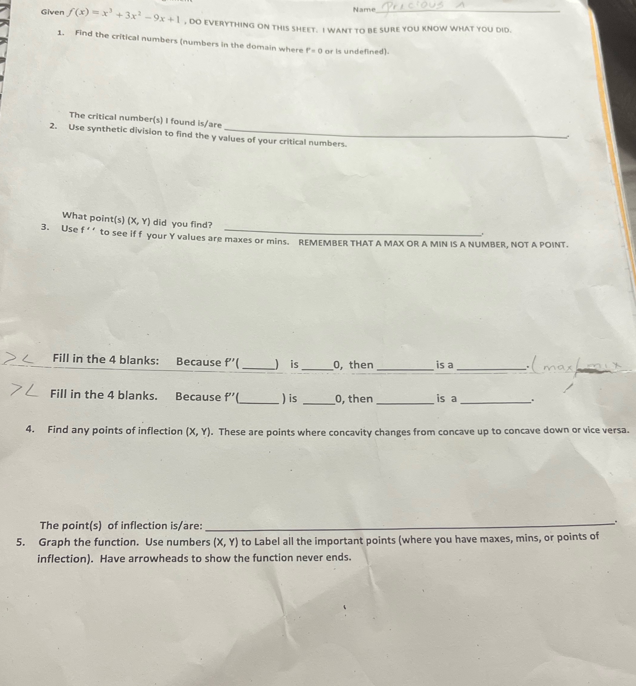 -9x +1 , DO EVERYTHING ON THIS SHEET. I WANT TO BE
