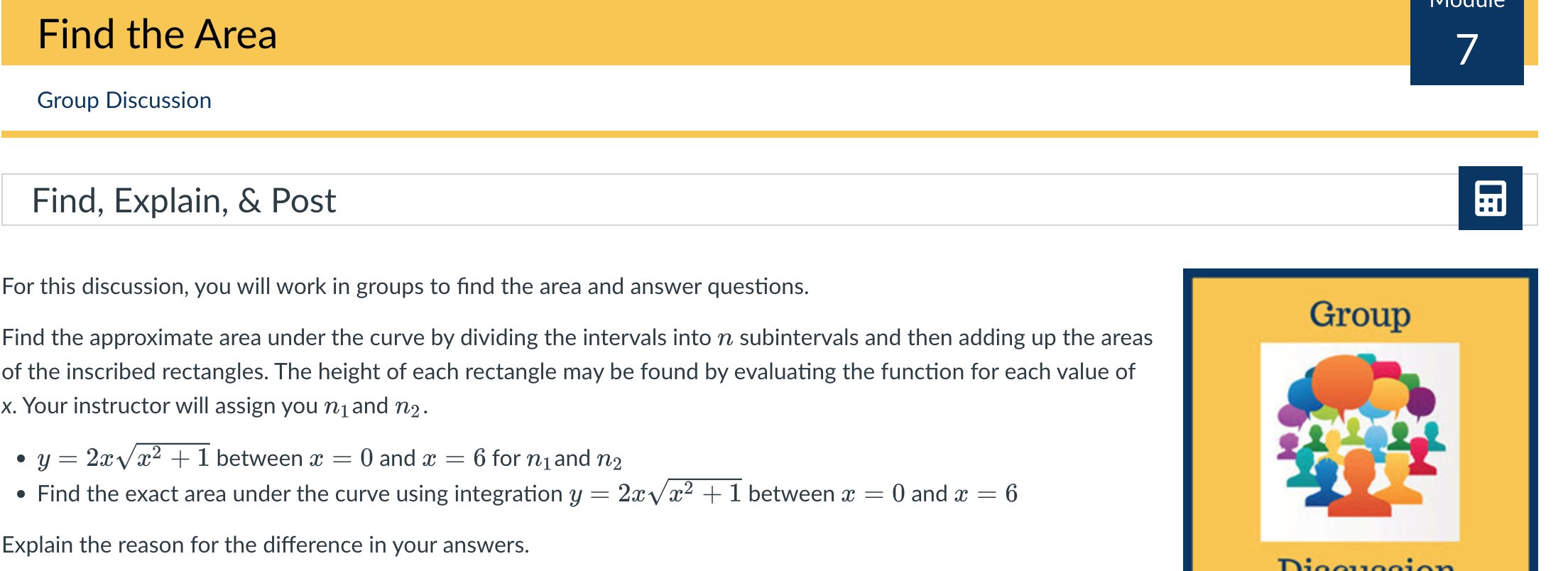 Find the Area Group Discussion Find, Explain, & Post For this