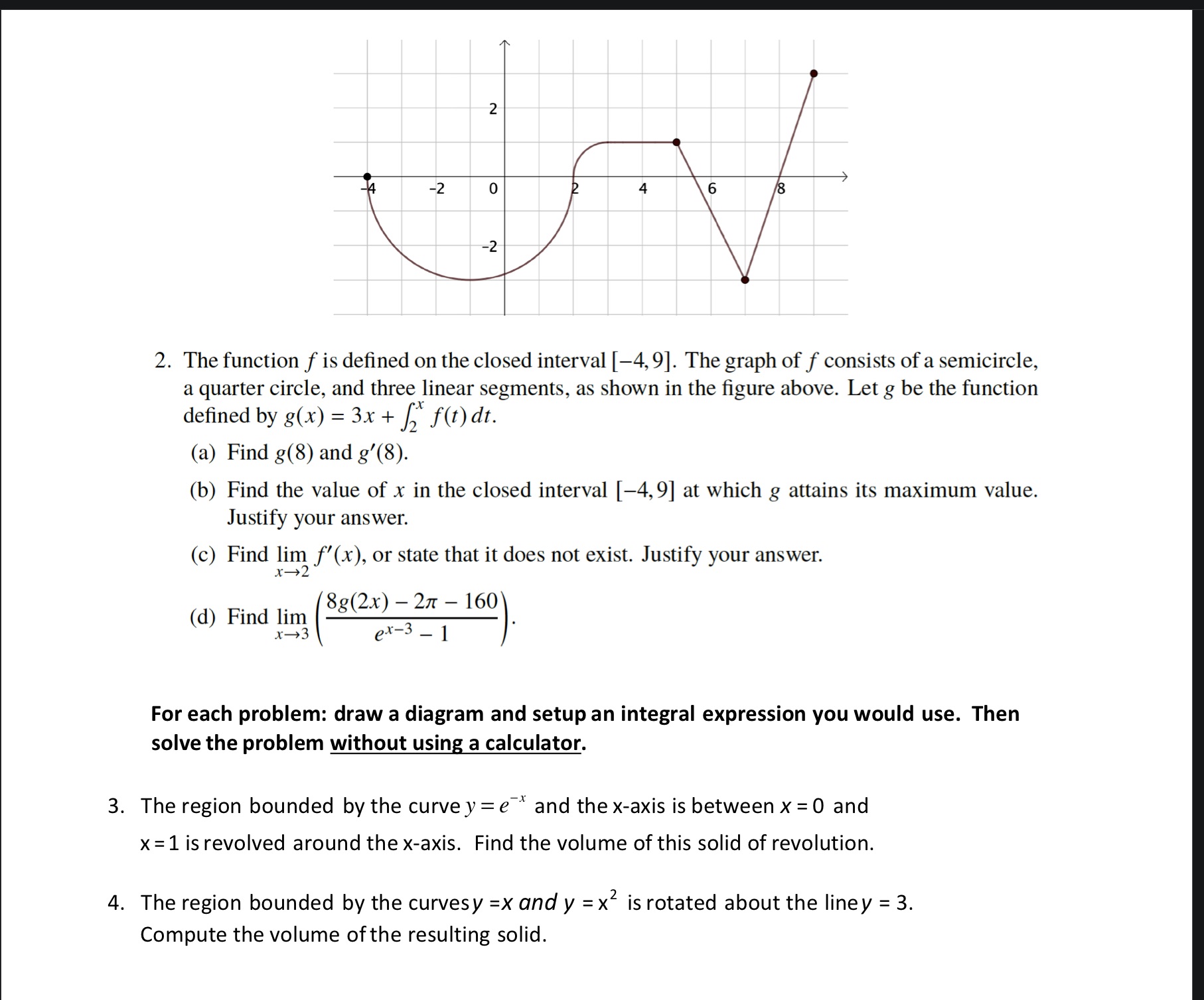 defined on the closed interval [-4,9]. The graph of f consists of