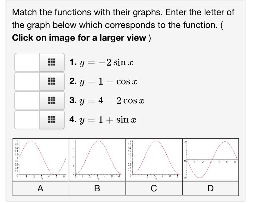 of the graph below which corresponds to the function. ( Click on