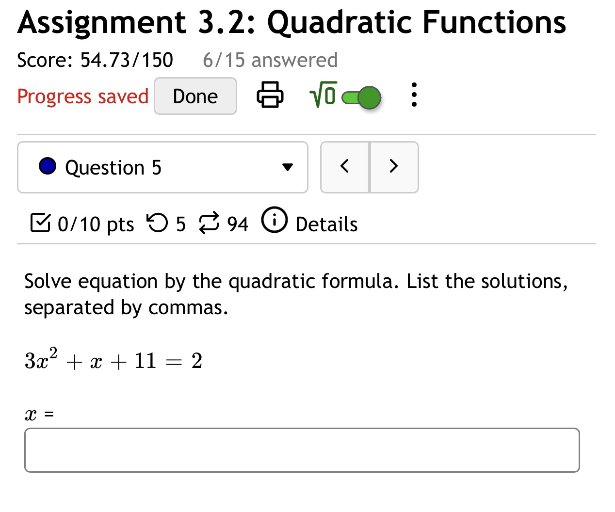 (E) VEC. 0 Question 5 v B 0/10 pts 0 5 2