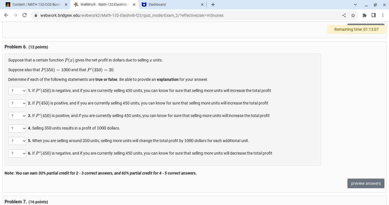 earn partial credit on this problem. preview answers Problem 5. (5 points)