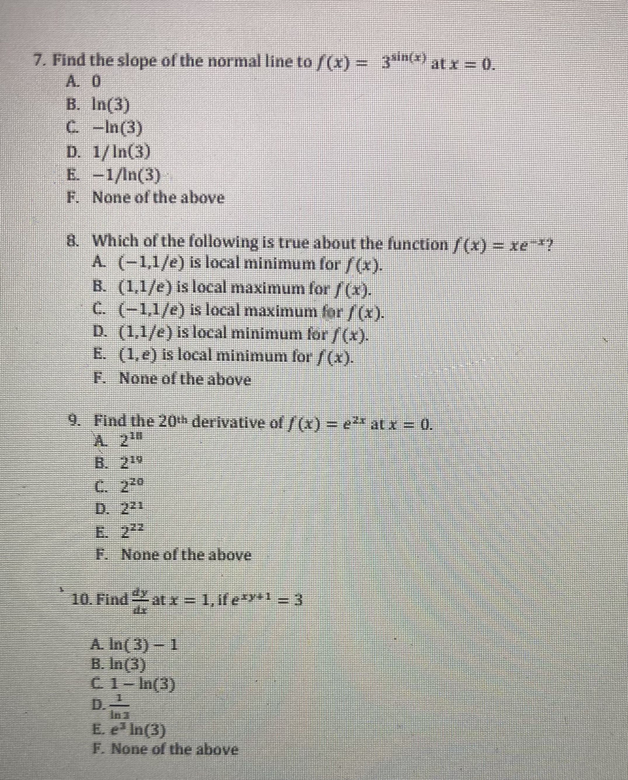 following values, Ing is the inverse of / , find g (3):