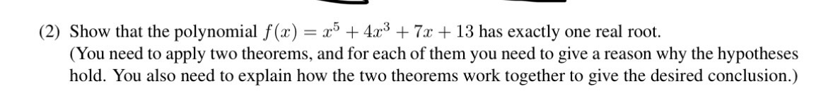 (2) Show that the polynomial f (3:) : :r5 + 43:3