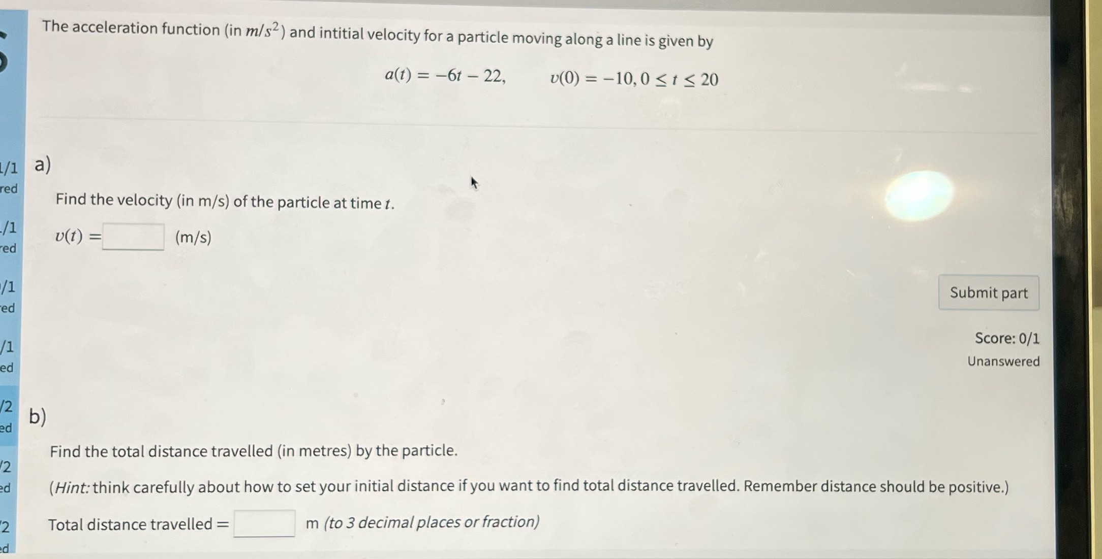 moving along a line is given by a(t) = -61 - 22,