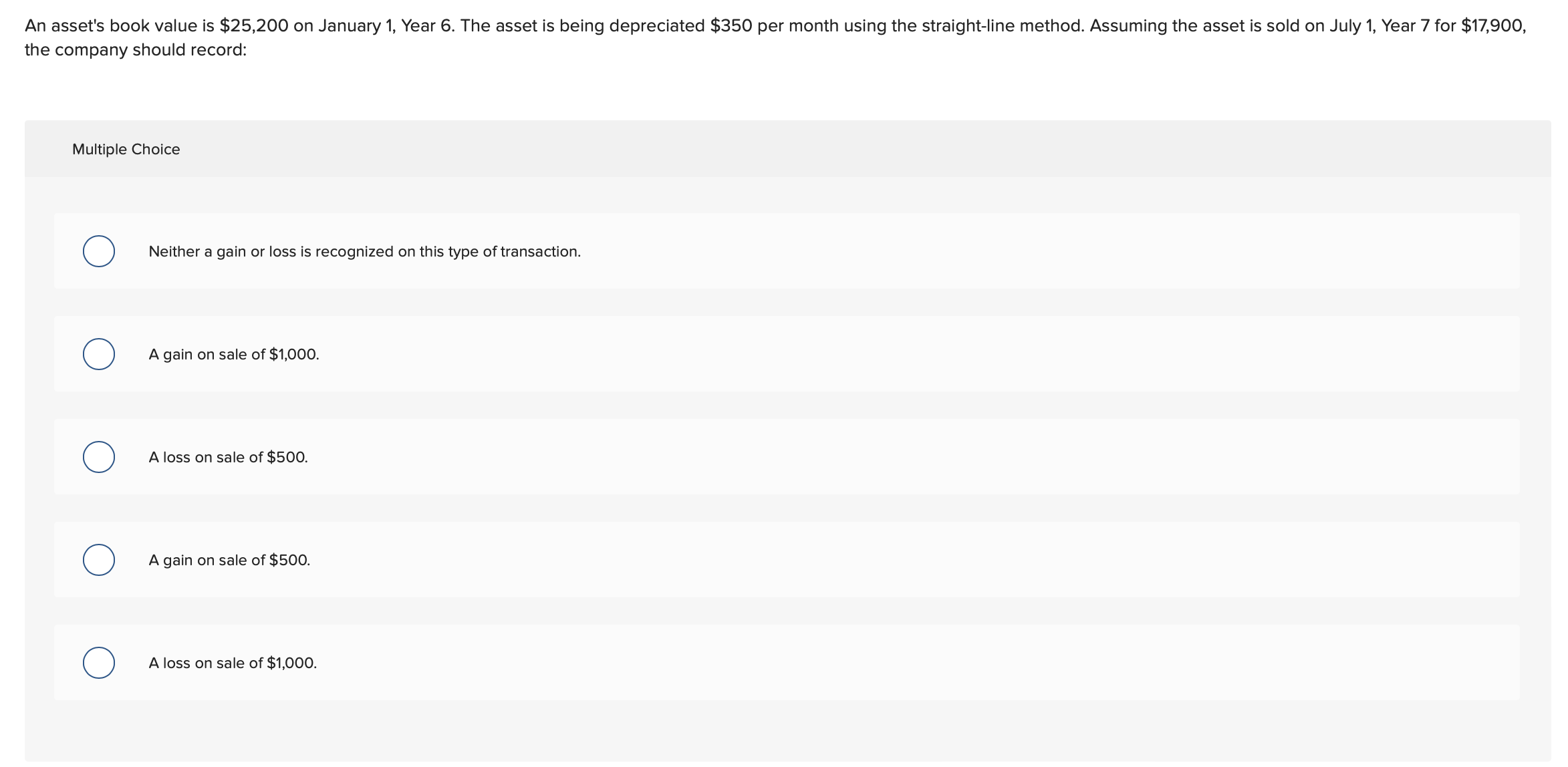 An asset's book value is $25,200 on January 1, Year 6.