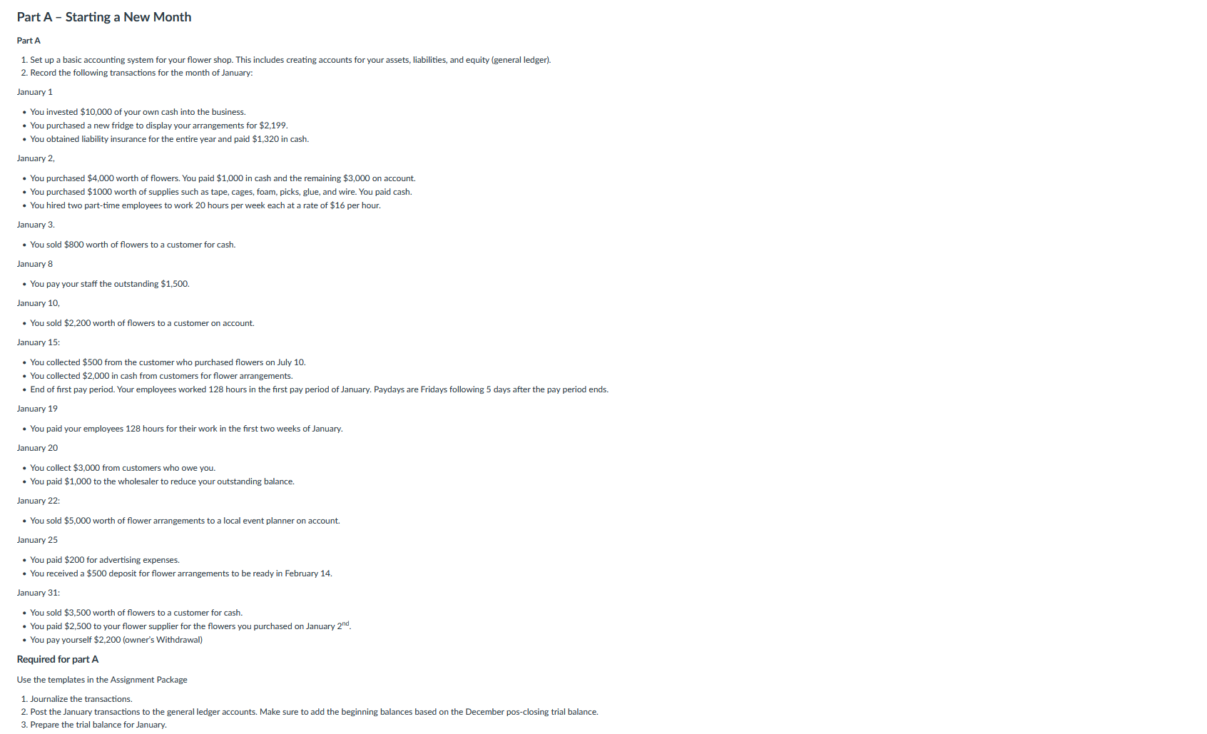  Part A - Starting a New Month Part A Set up