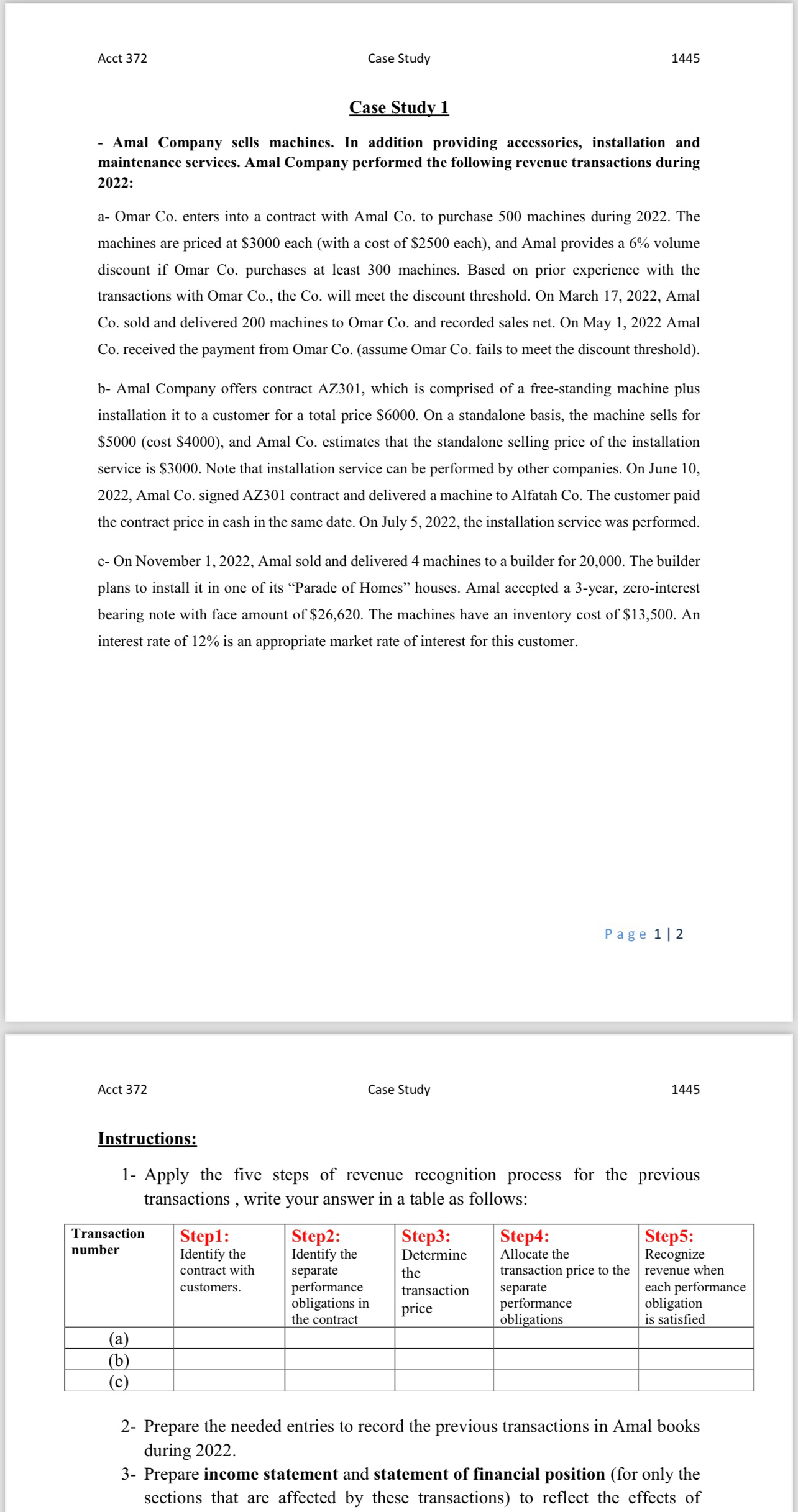  Acct 372 Case Study 1445 Case Study 1 Amal Company sells