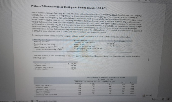  Problem 7.20 Activity-Based Costing and Bidding on Jobs [LO2, LO3] Vance