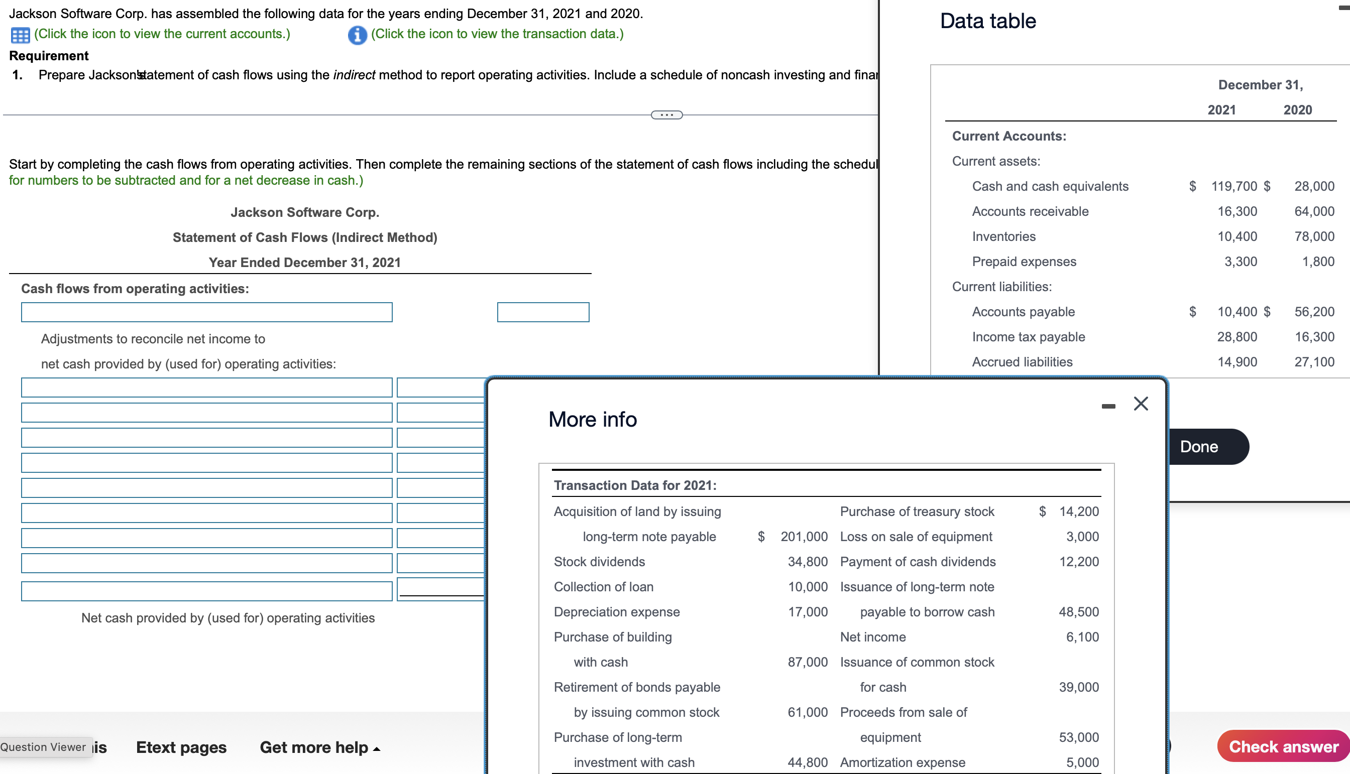  Jackson Software Corp. has assembled the following data for the years