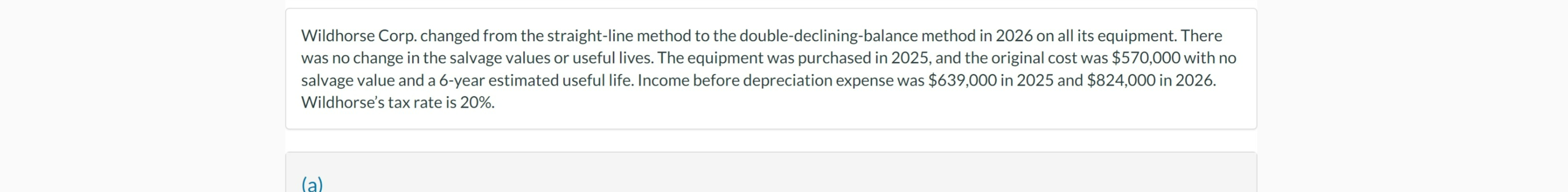  Wildhorse Corp. changed from the straight-line method to the double-declining-balance method