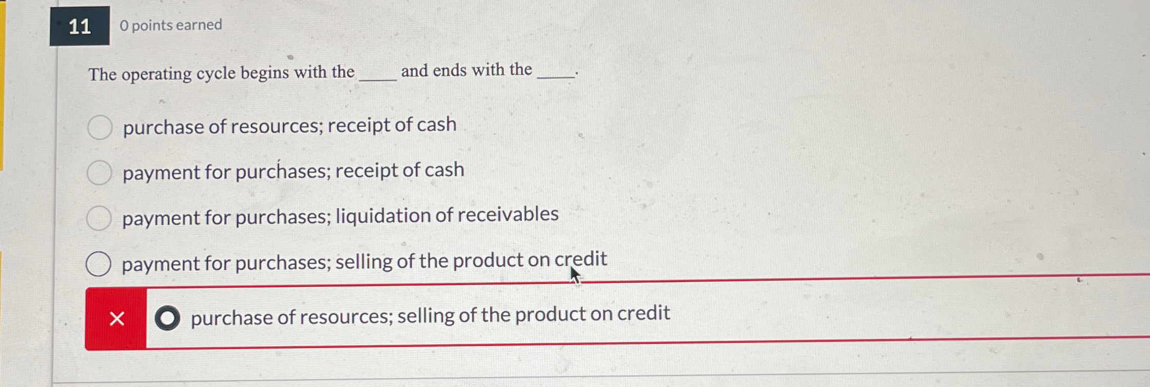  11 0 points earned The operating cycle begins with the q,