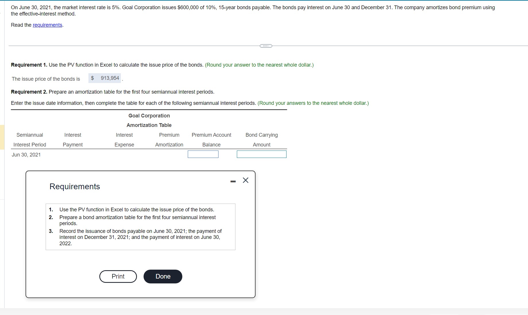  the effective-interest method. Read the requirements. Requirement 1. Use the PV
