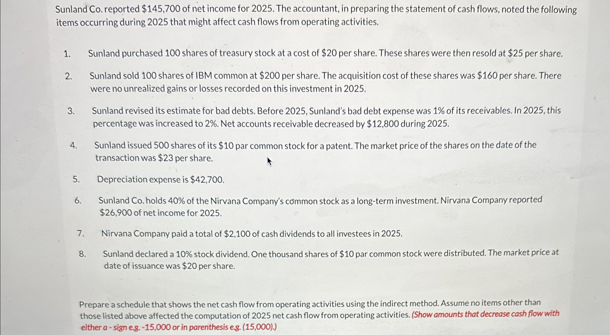 in preparing the statement of cash flows, noted the following items occurring