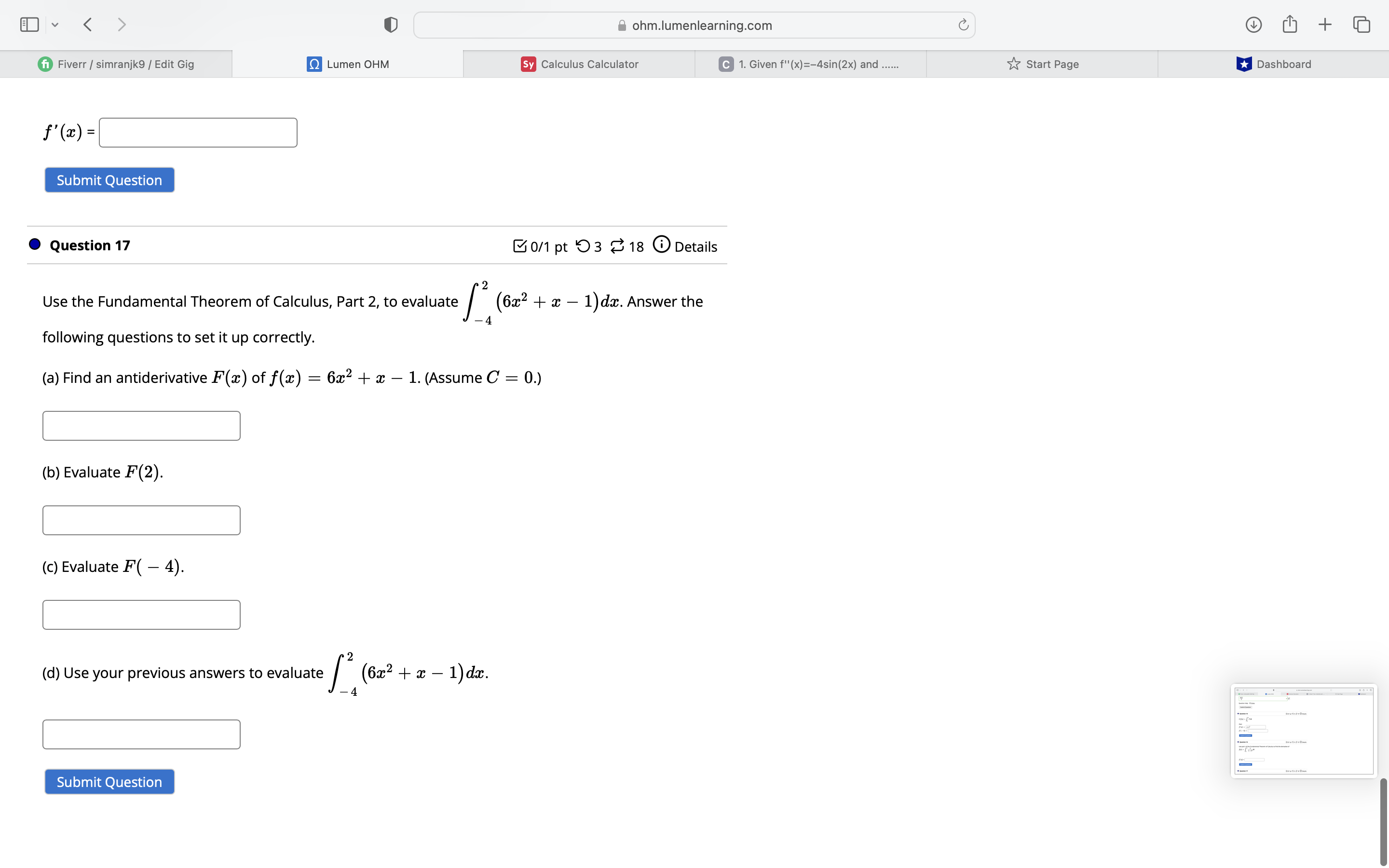 Calculator C 1. Given f"(x)=-4sin(2x) and .. Start Page Dashboard SUNITIL QUESLIUII