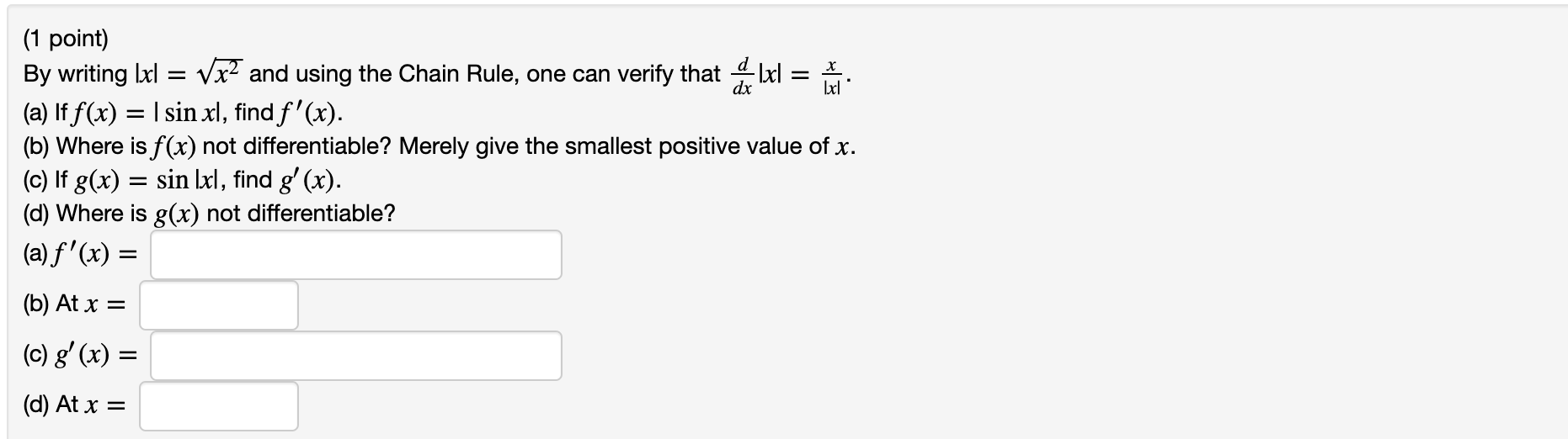 g' (x) = (d) At x =
