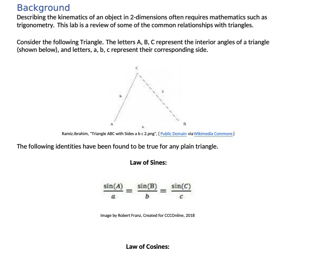 with triangles. Consider the following Triangle. The letters A, B, C represent