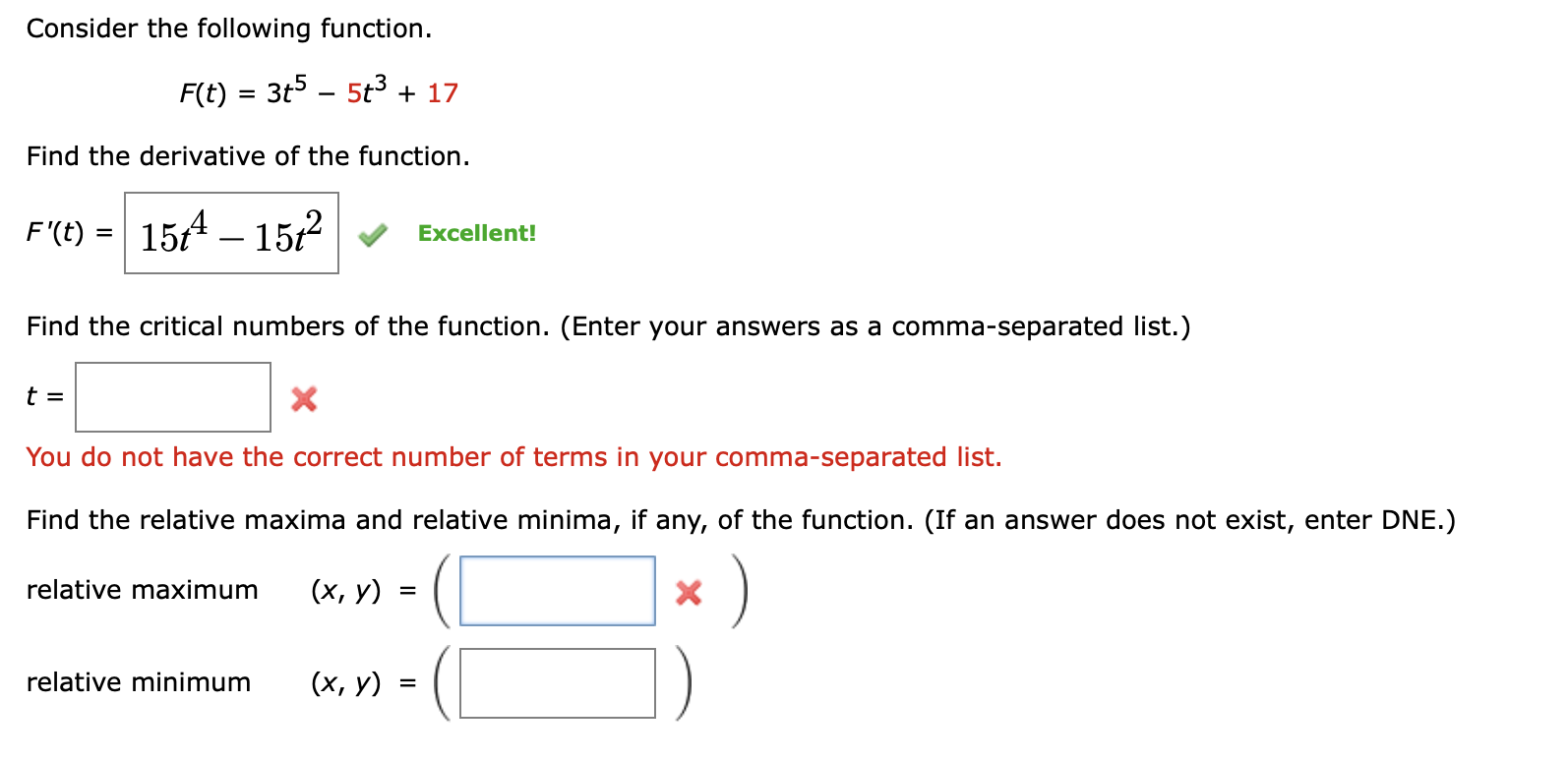  Consider the following function. F(t) = 3t5 5:3 + 17 Find