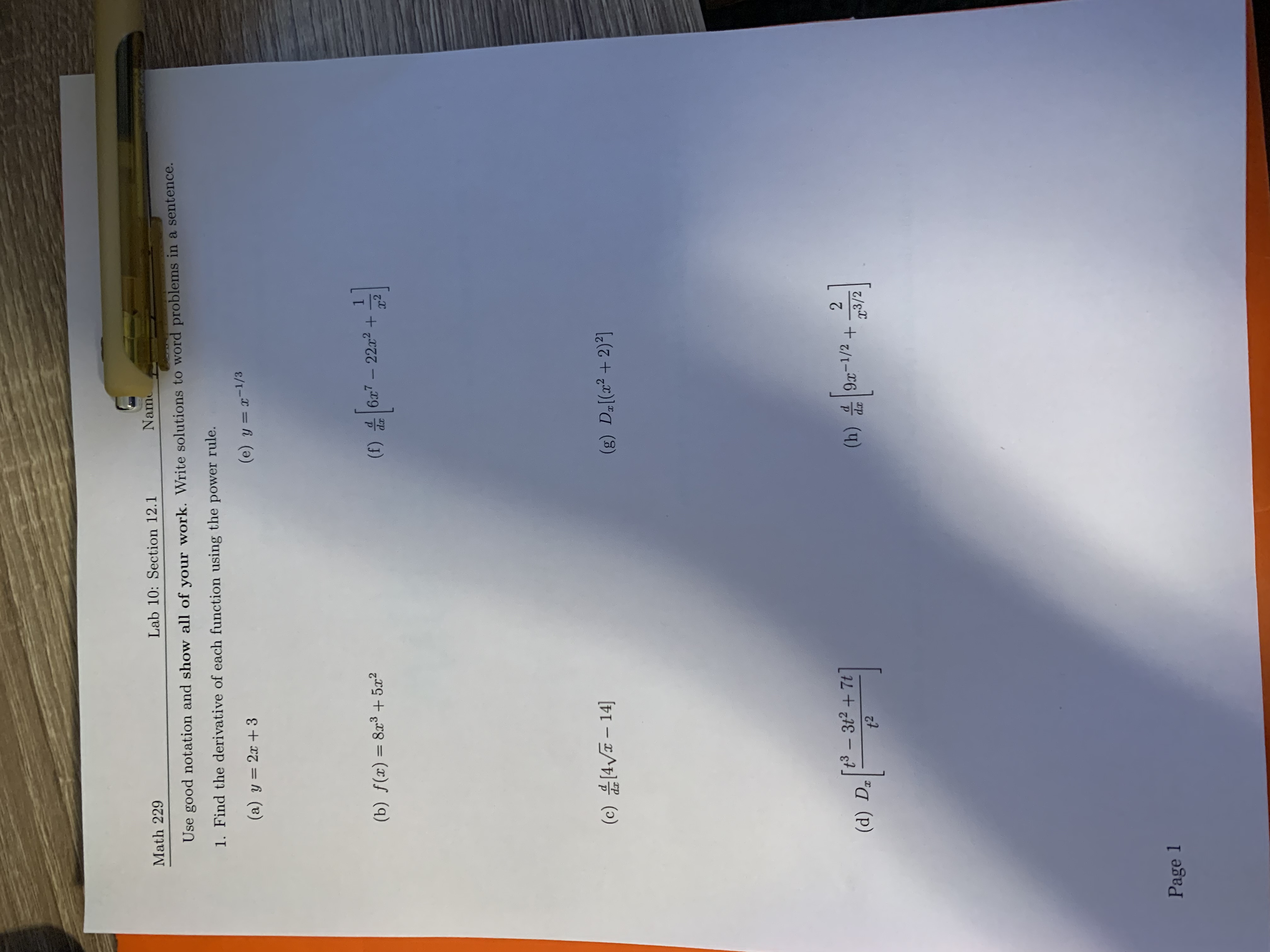  Math 229 Lab 10: Section 12.1 Name Use good notation and