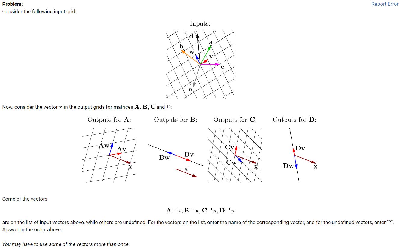 the vector x in the output grids for matrices A, B, C