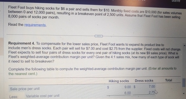 Fleet Foot buys hiking socks for $6 a pair and sells