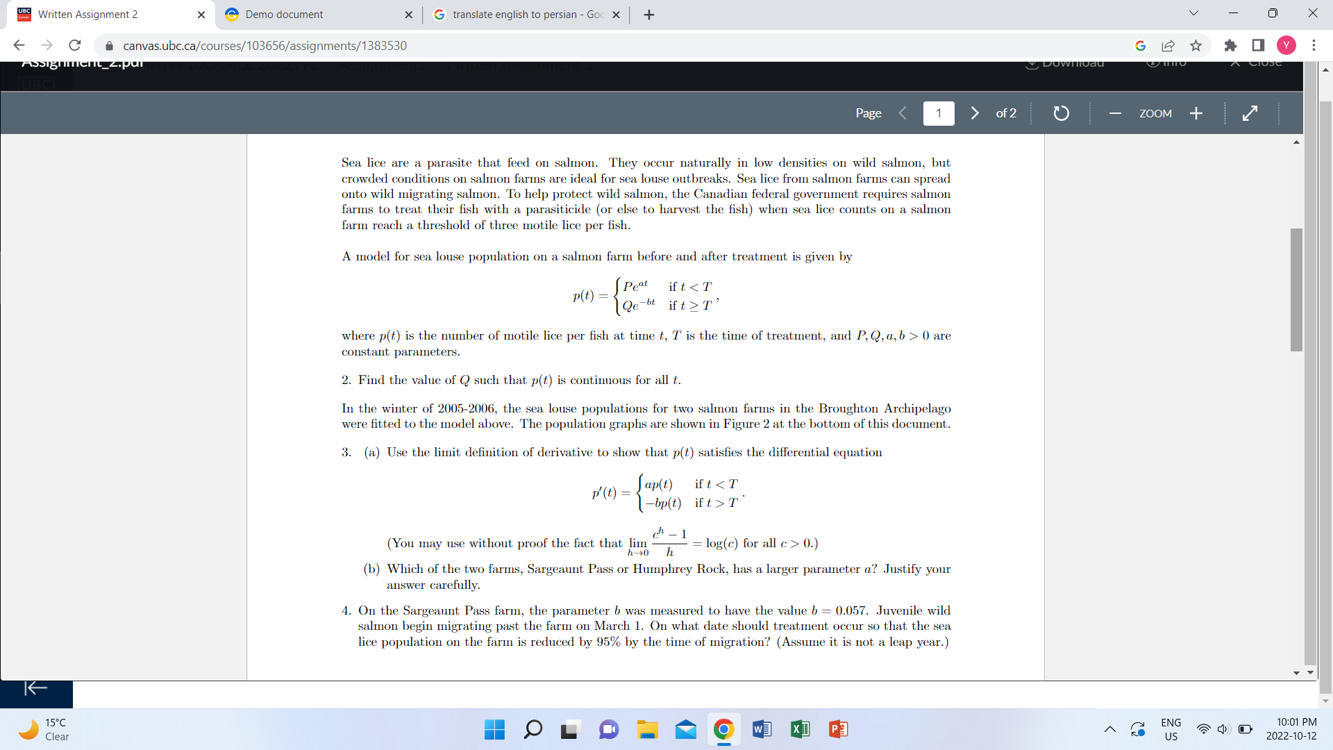  Written Assignment 2 X Demo document X G translate english to
