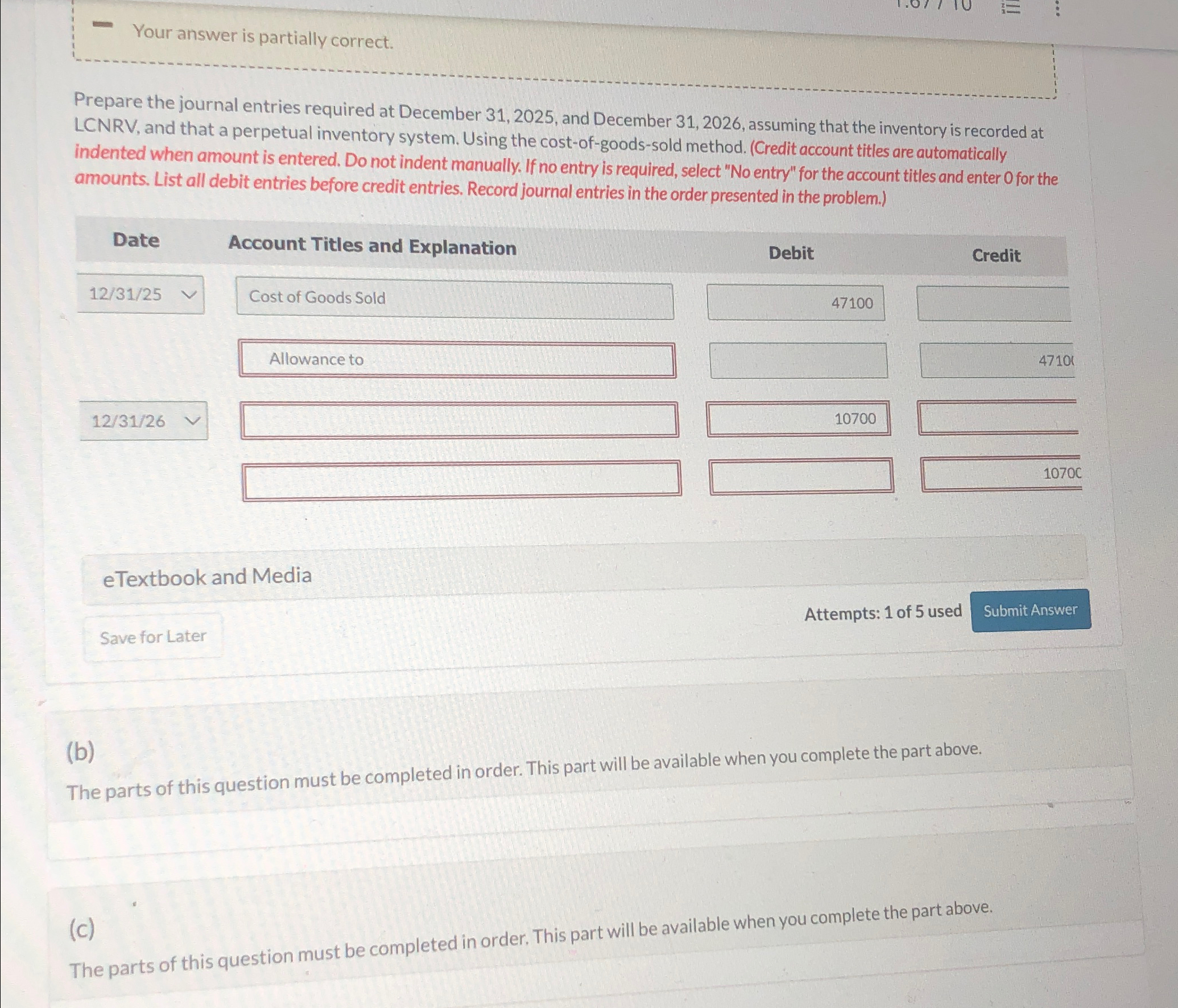 December 31,2025, and December 31,2026, assuming that the inventory is recorded at