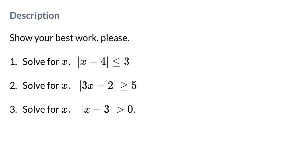 Description Show your best work, please. 1. 2. 3. Solve for c.