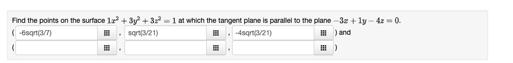 Find the points on the surface la + 3y + 32